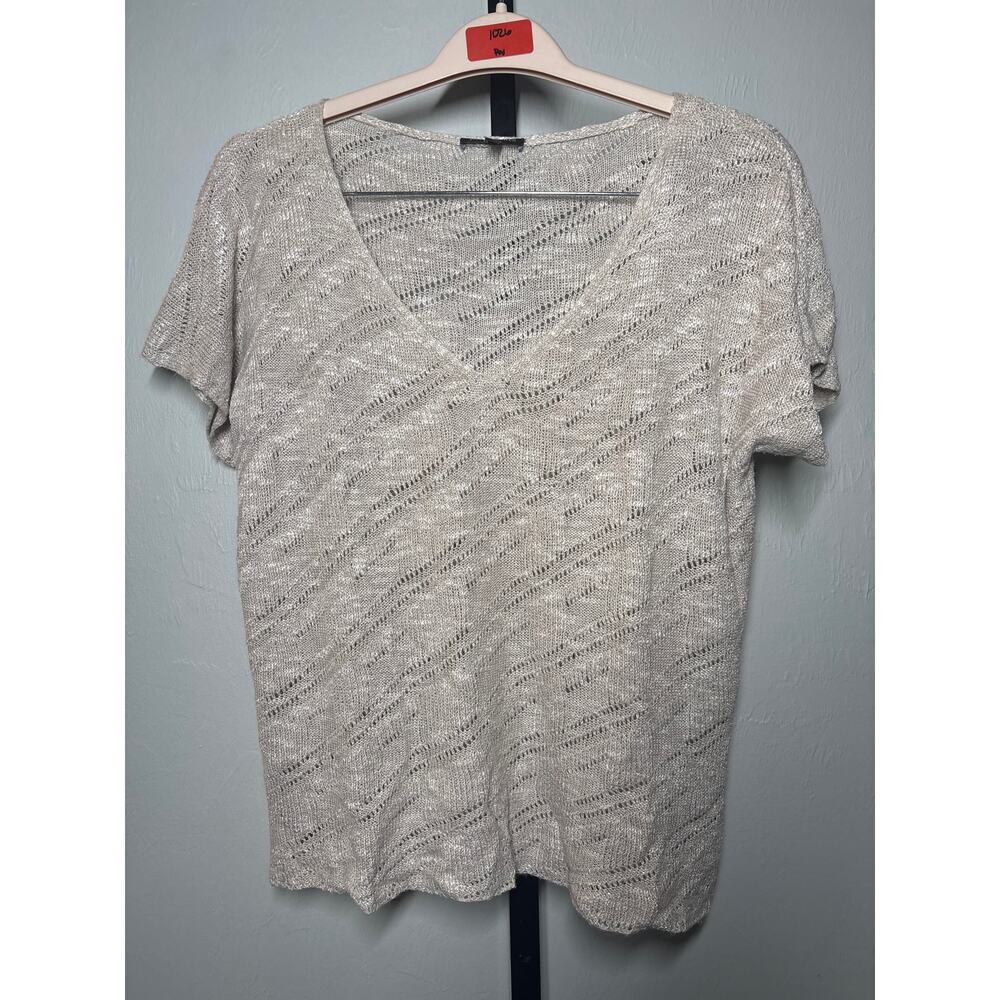 Eileen Fisher Linen Blend Sweater Top Medium Beige Karma Ripple Pointelle Knit - Picture 2 of 6